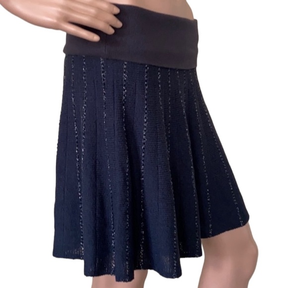 Free People FP knit navy blue skirt mini striped sparkly metallic fun flare sz L - Picture 6 of 13